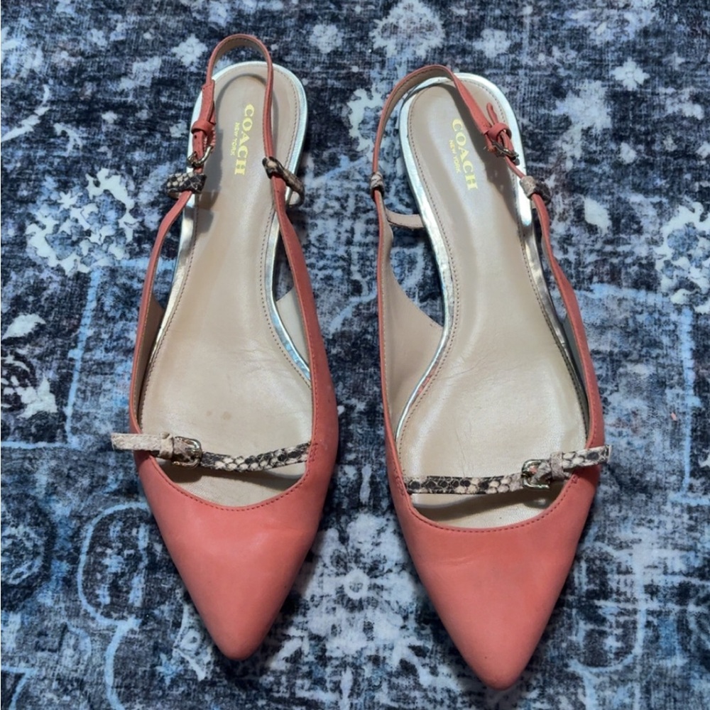 Coach Coral and Snake Print Slingback Heels